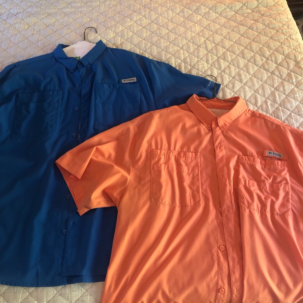 Columbia PFG shirts size XL. Orange, and royal blue. $20 each.